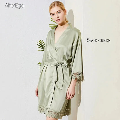 Personalized Sage Green Bridal Robe | Silky Bridesmaid Kimono - Dhavinci