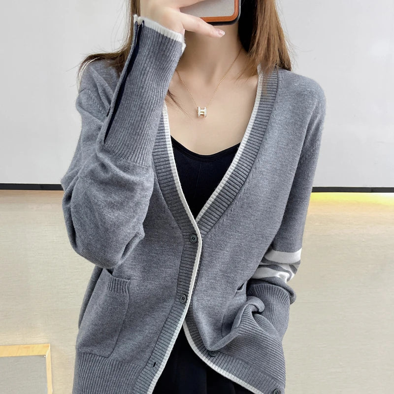 Long Sleeved Cashmere Sweater for Women | Loose Knit Cardigan Top - Dhavinci