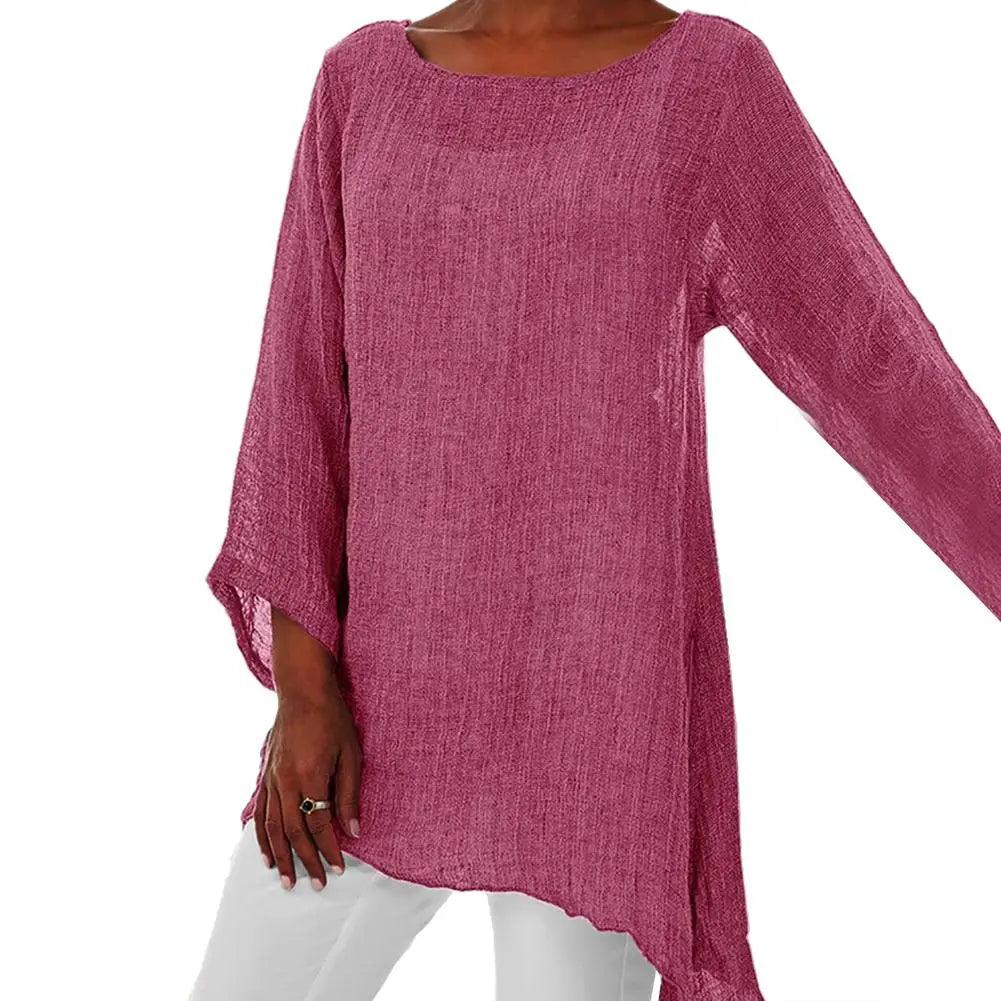 Solid Color Cotton Linen Blouse for Women | Oversized Tunic Top - Dhavinci