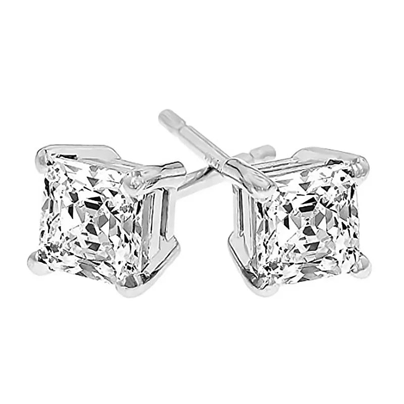 IOGOU 925 Sterling Silver Stud Earrings For Women 4-Claws Square Zirconia Earring Wedding Engagement Bridal Diamond Jewelry Gift - Dhavinci