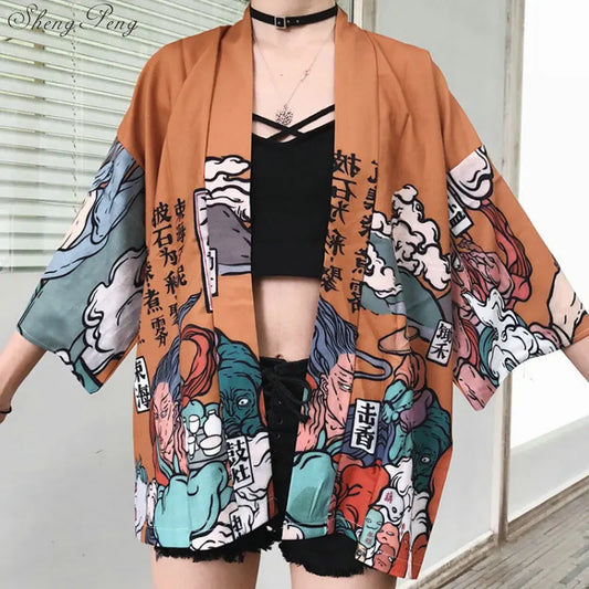 Japanese kimono traditional yukata women kimono cosplay kimono femme traditional japanese kimonos kimono girl Beach Haori V730 - Dhavinci