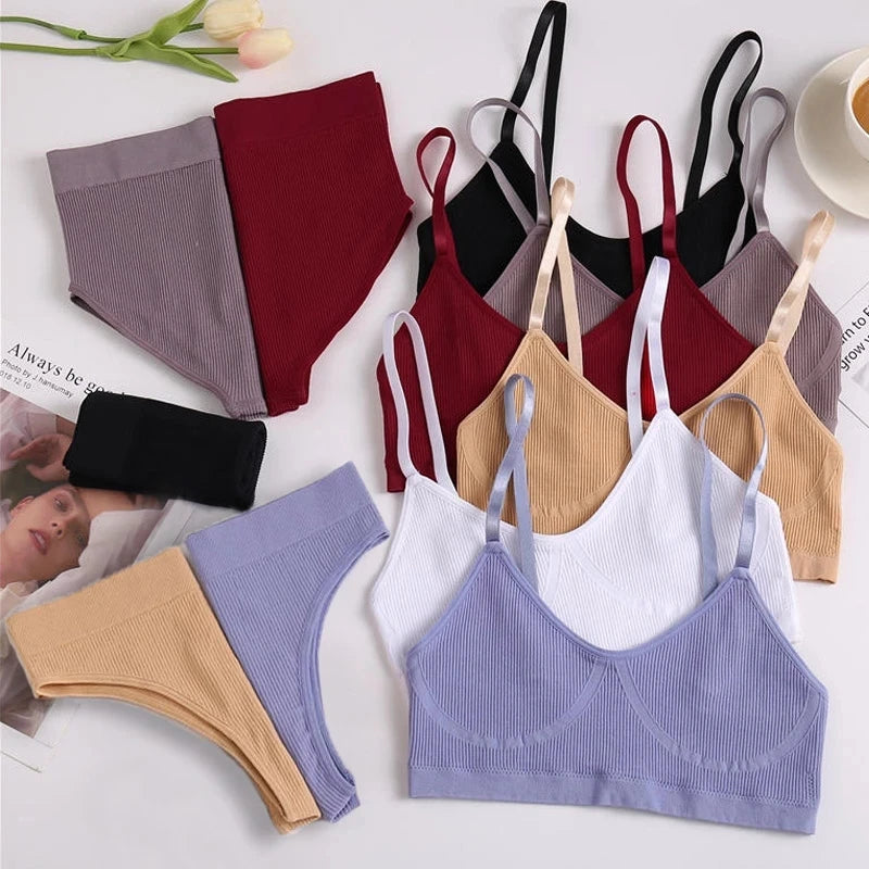 Women Bra Set Panties Sexy Push Up Bralette Female Fitness Seamless Underwear Sports Lingerie Brassiere Set Tank Crop Tops S-XL - Dhavinci