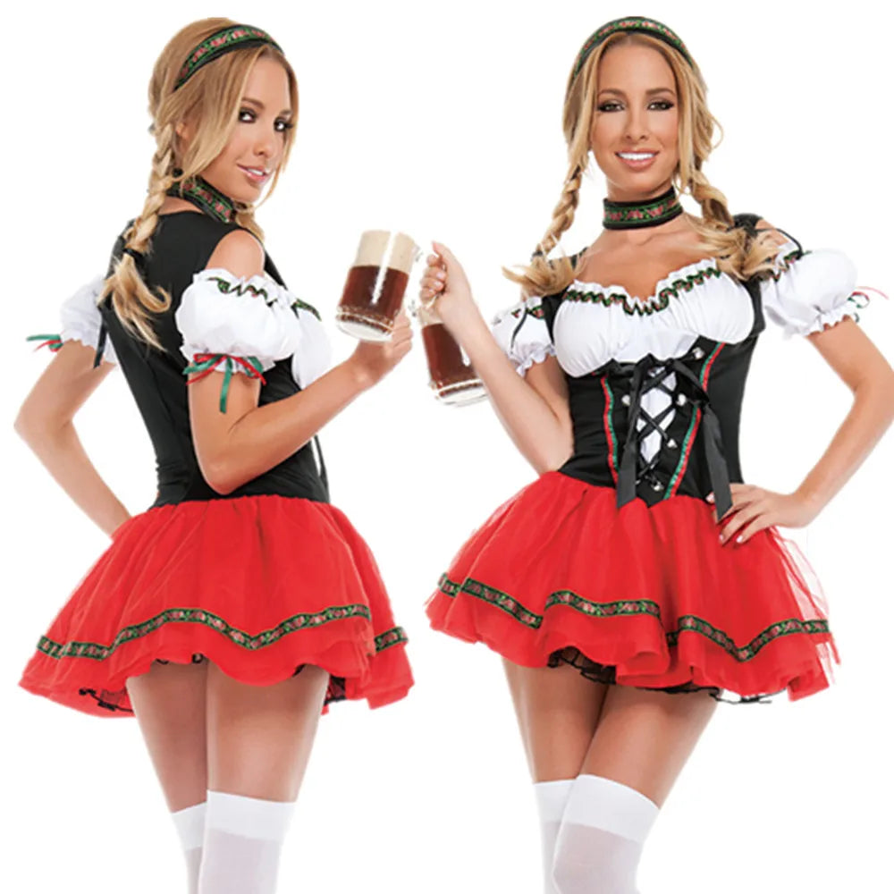 Carnival Oktoberfest Dirndl Costume Germany Beer Maid Tavern Wench Waitress Outfit Cosplay Halloween Fancy Party Dress - Dhavinci