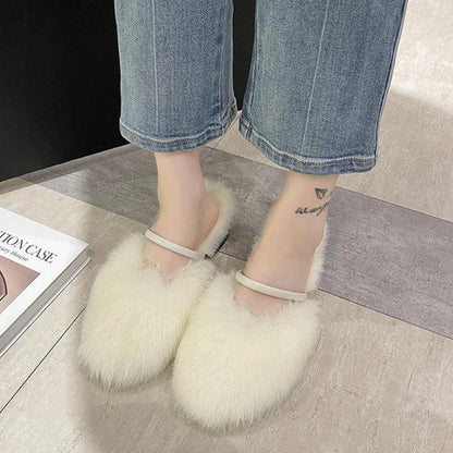 Comfortable Soft Fur Mules Slippers for Women | High Heel Faux Fur Slides - Dhavinci