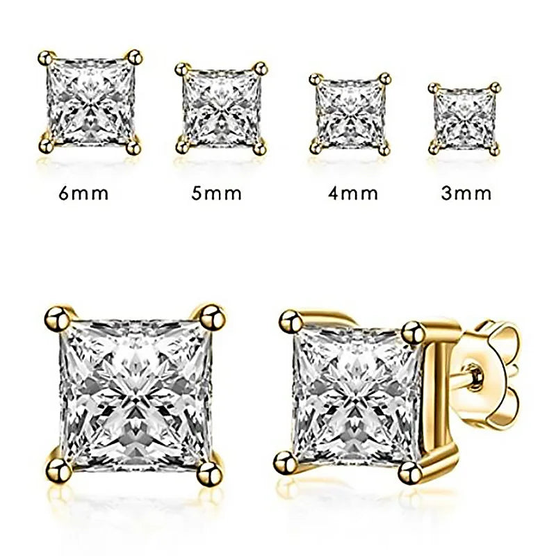 IOGOU 925 Sterling Silver Stud Earrings For Women 4-Claws Square Zirconia Earring Wedding Engagement Bridal Diamond Jewelry Gift - Dhavinci