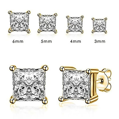 IOGOU 925 Sterling Silver Stud Earrings For Women 4-Claws Square Zirconia Earring Wedding Engagement Bridal Diamond Jewelry Gift - Dhavinci