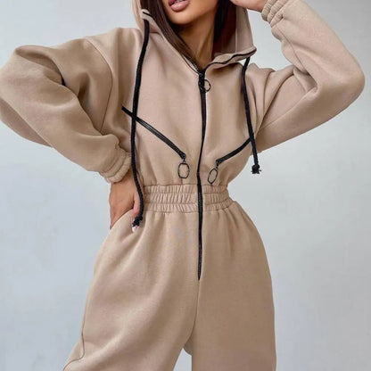 Winter Hooded Playsuit | Women’s Thick Solid Color Jumpsuit