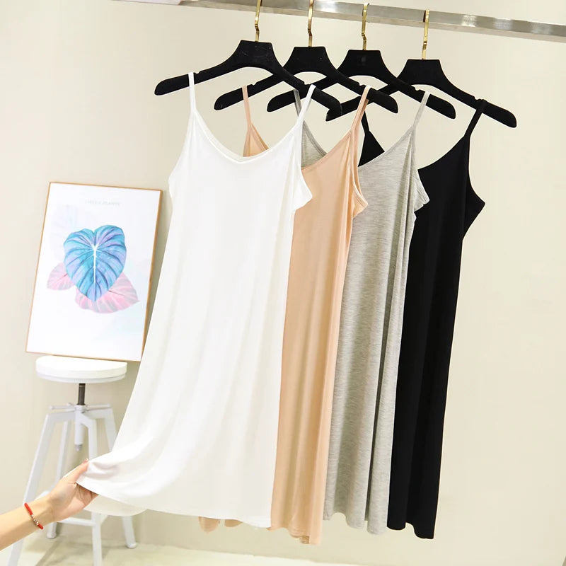 Spring Summer 2024 Woman Tank Dress Casual Modal Sexy Camisole Elastic Female Home Beach Dresses O-Neck Camis Sexy Dress - Dhavinci