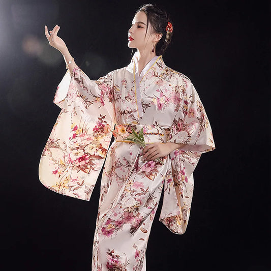 Japanese Traditional Yukata Kimono With Obi Vintage Women Evening Dress Geisha Kimono Vintage Women Stage Show Costume Cosplay - Dhavinci