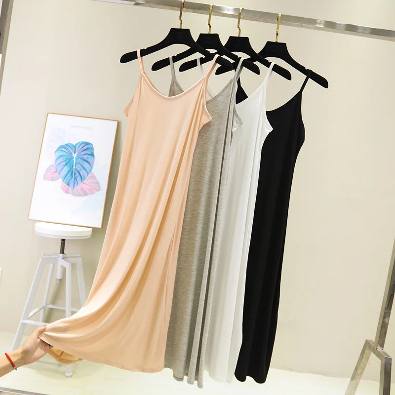 Spring Summer 2024 Woman Tank Dress Casual Modal Sexy Camisole Elastic Female Home Beach Dresses O-Neck Camis Sexy Dress - Dhavinci