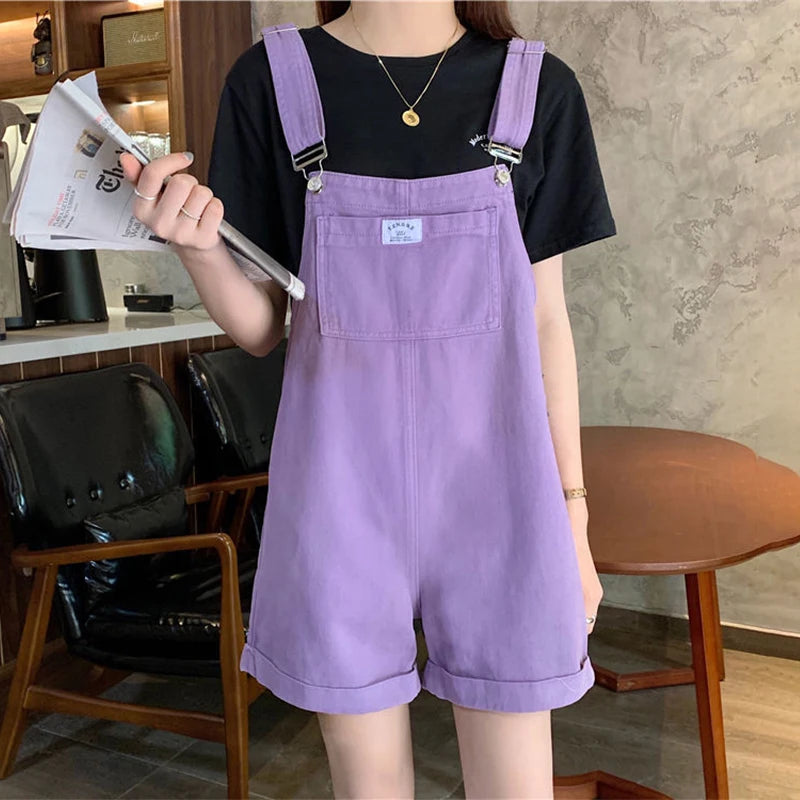 HI-FASHION Summer Vintage Purple Jean Jumpsuit Women Cotton Wide Legs Bib Female Overalls Woman Personality Denim Rompers - Dhavinci