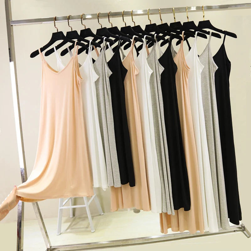 Spring Summer 2024 Woman Tank Dress Casual Modal Sexy Camisole Elastic Female Home Beach Dresses O-Neck Camis Sexy Dress - Dhavinci