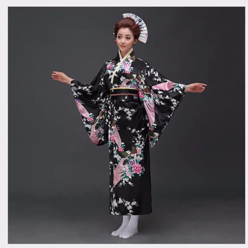 Japanese Traditional Yukata Kimono With Obi Vintage Women Evening Dress Geisha Kimono Vintage Women Stage Show Costume Cosplay - Dhavinci