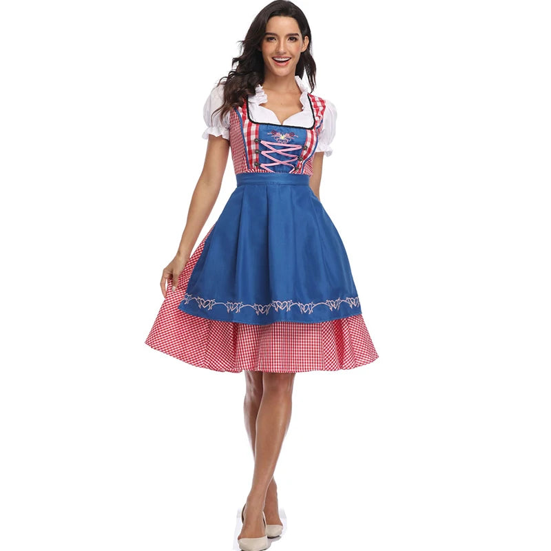 The New Lady Dirndl Oktoberfest Costume Bavarian National Pink Plaid Clubwear Cosplay Carnival Halloween Fancy Party Dress - Dhavinci