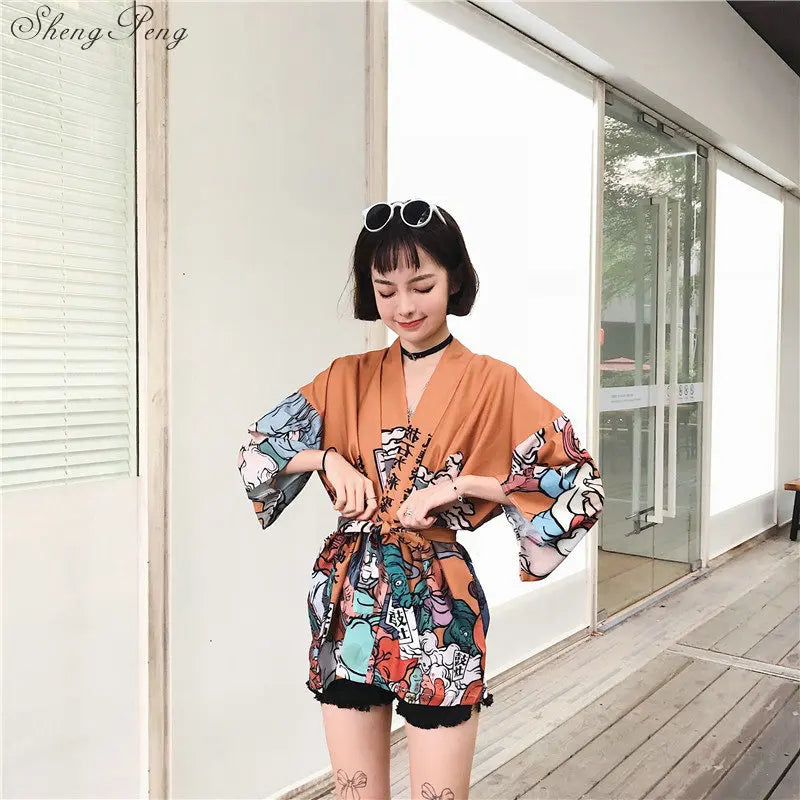 Japanese kimono traditional yukata women kimono cosplay kimono femme traditional japanese kimonos kimono girl Beach Haori V730 - Dhavinci