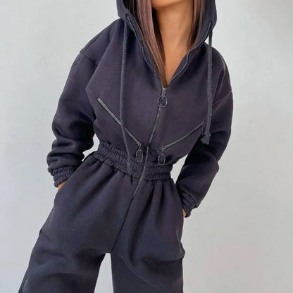 Winter Hooded Playsuit | Women’s Thick Solid Color Jumpsuit