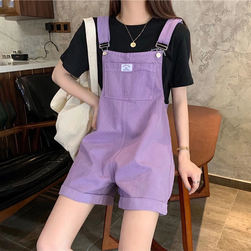 HI-FASHION Summer Vintage Purple Jean Jumpsuit Women Cotton Wide Legs Bib Female Overalls Woman Personality Denim Rompers - Dhavinci