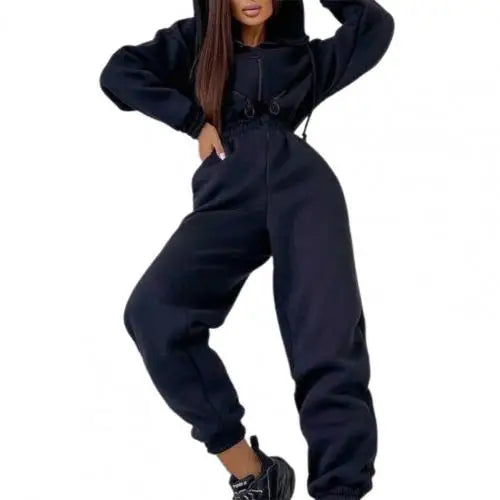 Winter Hooded Playsuit | Women’s Thick Solid Color Jumpsuit