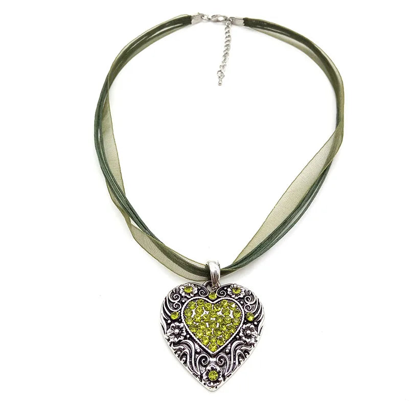 Heart Shape Edelweiss Necklace | Vintage Oktoberfest Jewelry for Ladies - Dhavinci