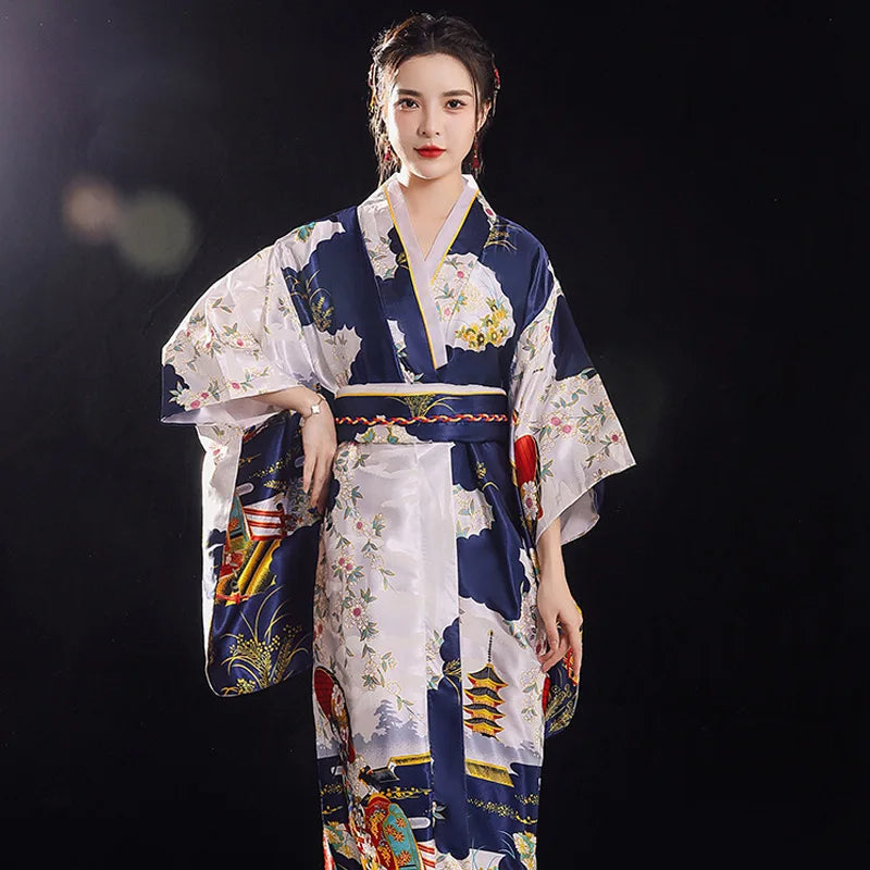 Japanese Traditional Yukata Kimono With Obi Vintage Women Evening Dress Geisha Kimono Vintage Women Stage Show Costume Cosplay - Dhavinci