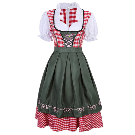 S-4XL Womens German Oktoberfest Beer Girl Costume Bavarian Traditional Beer Dirndl Dress With Apron - Dhavinci