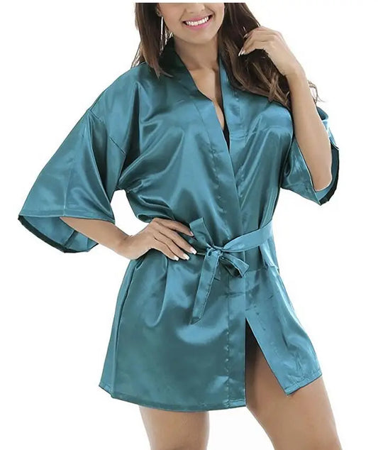 New Black Chinese Women's Faux Silk Robe Bath Gown Hot Sale Kimono Yukata Bathrobe Solid Color Sleepwear S M L XL XXL NB032 - Dhavinci