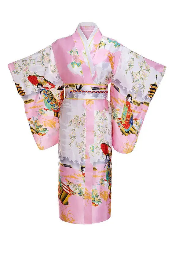 Japanese Traditional Yukata Kimono With Obi Vintage Women Evening Dress Geisha Kimono Vintage Women Stage Show Costume Cosplay - Dhavinci