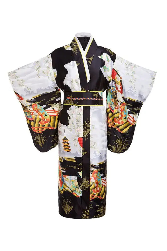 Japanese Traditional Yukata Kimono With Obi Vintage Women Evening Dress Geisha Kimono Vintage Women Stage Show Costume Cosplay - Dhavinci