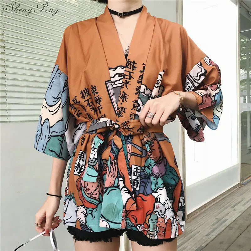 Japanese kimono traditional yukata women kimono cosplay kimono femme traditional japanese kimonos kimono girl Beach Haori V730 - Dhavinci