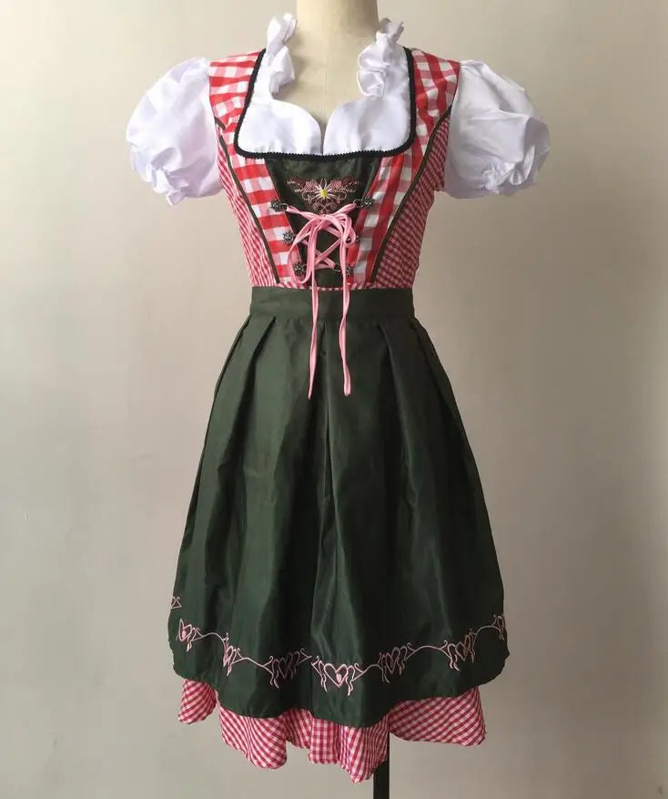 S-4XL Womens German Oktoberfest Beer Girl Costume Bavarian Traditional Beer Dirndl Dress With Apron - Dhavinci