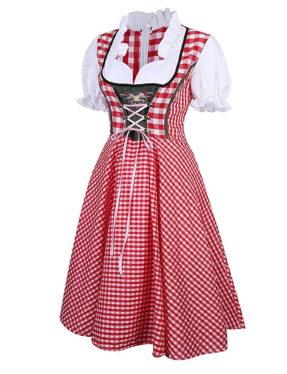 S-4XL Womens German Oktoberfest Beer Girl Costume Bavarian Traditional Beer Dirndl Dress With Apron - Dhavinci