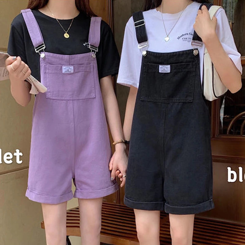 HI-FASHION Summer Vintage Purple Jean Jumpsuit Women Cotton Wide Legs Bib Female Overalls Woman Personality Denim Rompers - Dhavinci