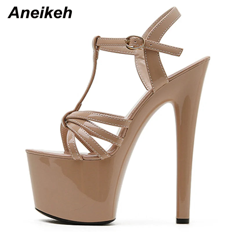 Aneikeh Platform Gladiator Sandals for Women - Thin Heels & Buckle - Dhavinci