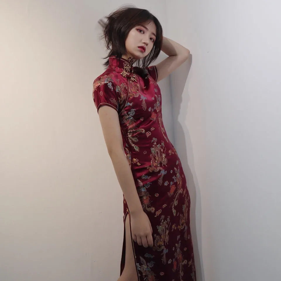 Chinese Style Qipao Sexy Women Plus Size Cheongsam Vintage Classic Chinese Dress Dragon And Phoenix Long Vestidos 4XL 5XL 6XL - Dhavinci