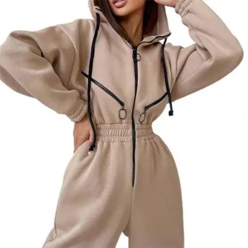 Winter Hooded Playsuit | Women’s Thick Solid Color Jumpsuit