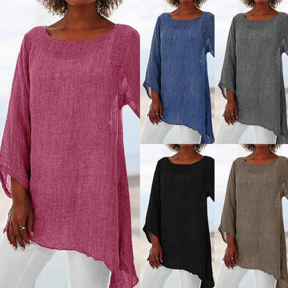 Solid Color Cotton Linen Blouse for Women | Oversized Tunic Top - Dhavinci