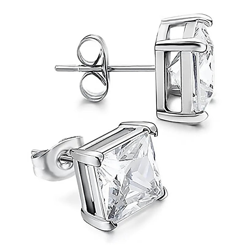 IOGOU 925 Sterling Silver Stud Earrings For Women 4-Claws Square Zirconia Earring Wedding Engagement Bridal Diamond Jewelry Gift - Dhavinci