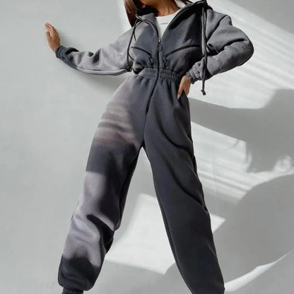 Winter Hooded Playsuit | Women’s Thick Solid Color Jumpsuit