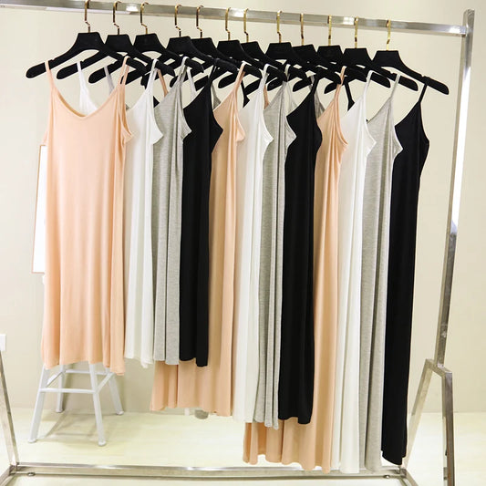 Spring Summer 2024 Woman Tank Dress Casual Modal Sexy Camisole Elastic Female Home Beach Dresses O-Neck Camis Sexy Dress - Dhavinci