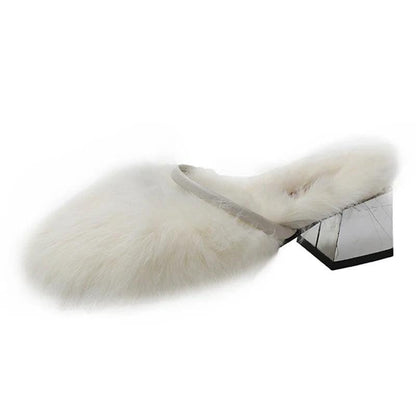 Comfortable Soft Fur Mules Slippers for Women | High Heel Faux Fur Slides - Dhavinci