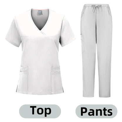 Medical Nurse Beauty Salon Workwear Clinical Scrubs Top + Pant Spa Doctor Nursing Tunic Suit Surgical Uniforms Woman Scrub Set - Dhavinci