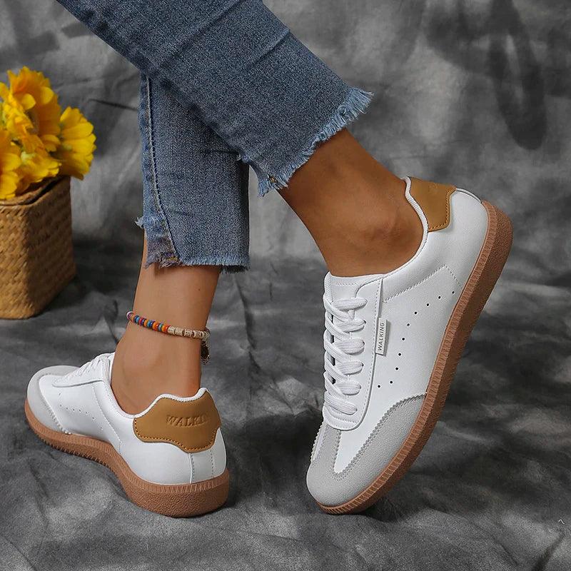 Fashion Patchwork Flat Sneakers for Women | Lace-Up PU Leather Shoes - Dhavinci