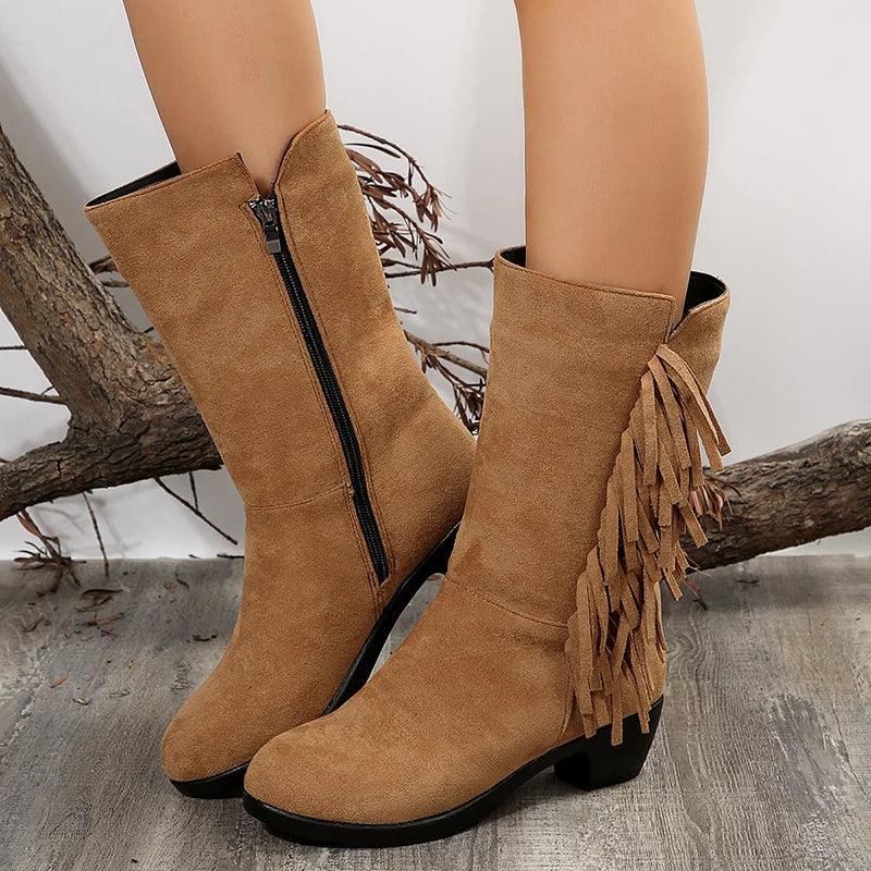 Fashion Fringe Knee-High Boots for Women | Autumn Winter Western Cowboy Boots - Dhavinci