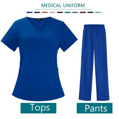 Nurse Medical Uniform High Quality Pet Grooming Care Workwear Set Scrubs Operating Room Surgical Gown Short Sleeve Elastic Pants - Dhavinci