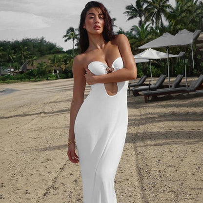 Sexy Strapless Cut-Out Maxi Dress | Backless White Beach Sundress - Dhavinci