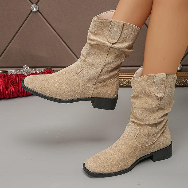 Vintage Pleated Cowboy Boots for Women | Pointed Toe Ankle Boots - Dhavinci