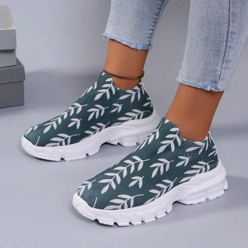 Print Design Platform Sneakers for Women | Slip-On Breathable Running Shoes - Dhavinci