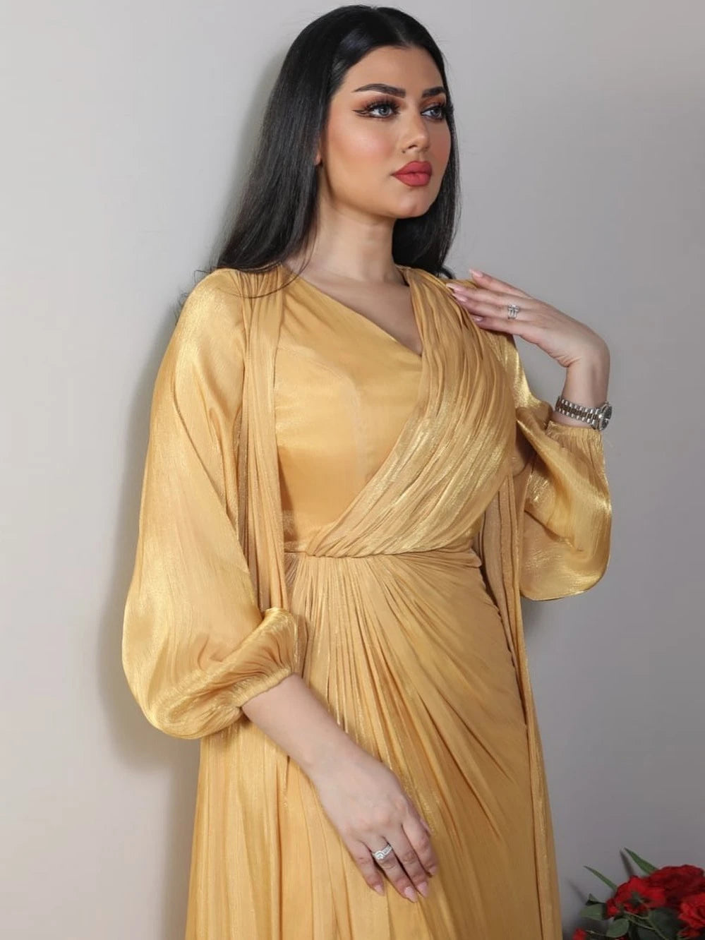 Morocco Party Dress 2 Piece Set | Silky Satin Eid Caftan Abaya - Dhavinci