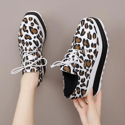 Leopard Print Platform Sneakers for Women | Chunky Bottom Lace-Up Shoes - Dhavinci