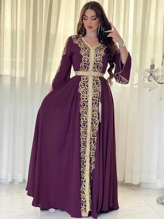 Eid Muslim Party Dress | Embroidered Abaya Kaftan for Women - Dhavinci